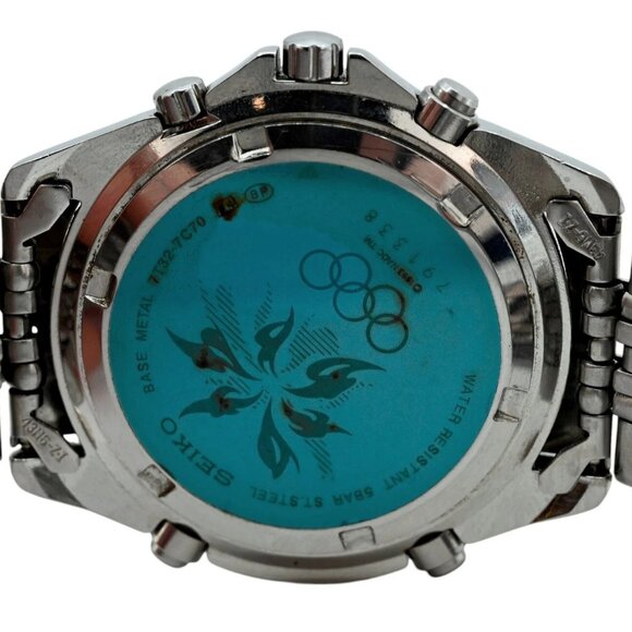 Rare 1998 Men's Seiko Chronograph Alarm Yellow Nagono Olympics Watch 7T32-7C70! - Picture 9 of 9